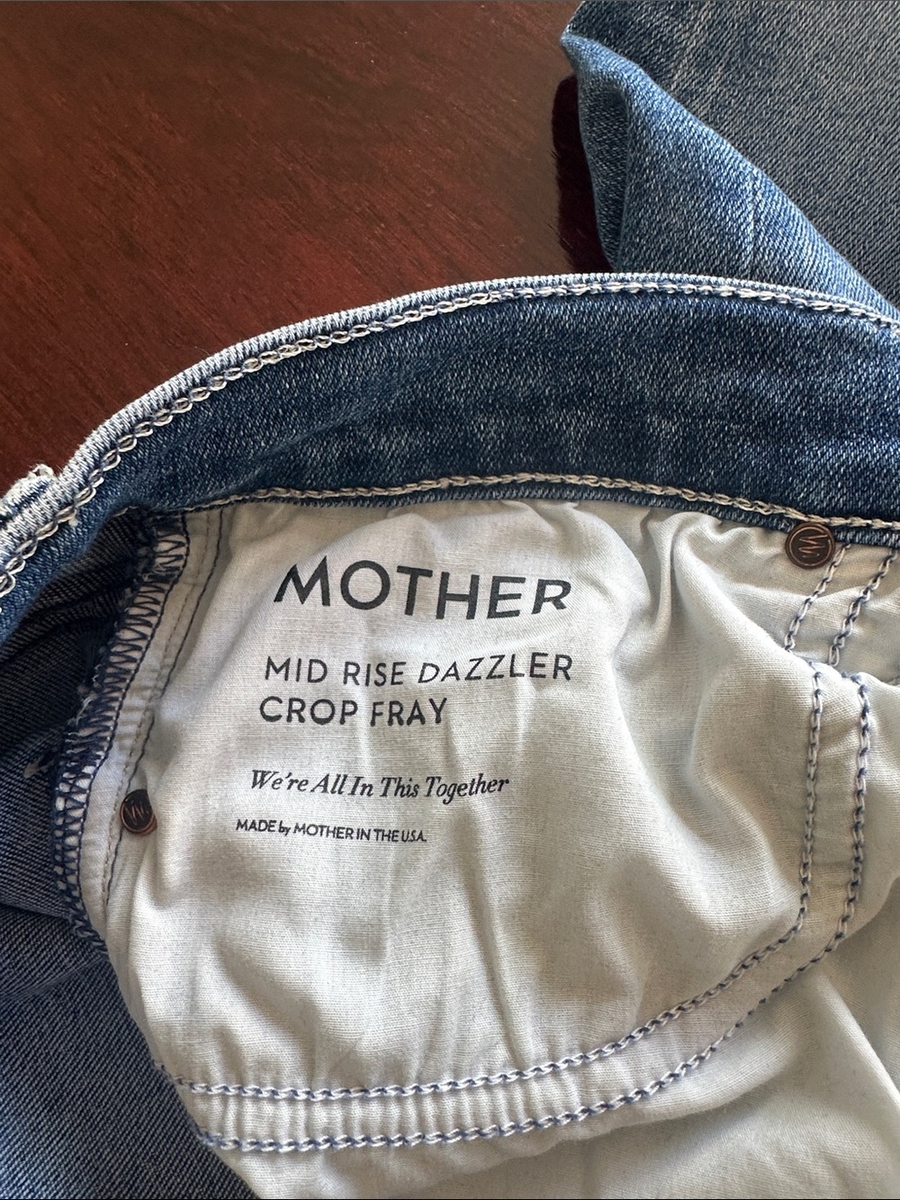 MOTHER Straight Leg Jeans in Medium Blue Wash with Raw Hem - Picture 3 of 5